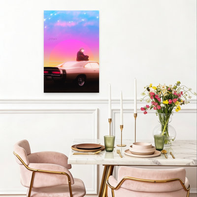 Cosmic Sunset Cruiser Classic Colorful Retro Bird Landscape Ocean Wall Art Print 1 Piece Wrapped Canvas Wall Art