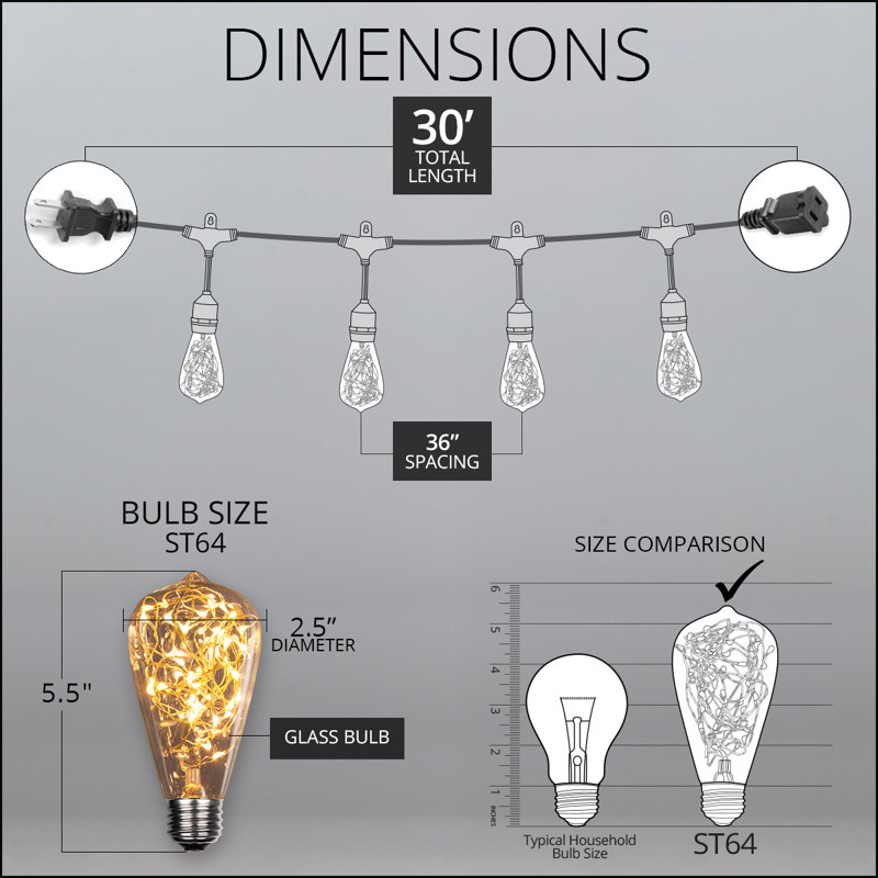 Kallie Outdoor 10 - Bulb 30'' Plug-in String Light, Clear/Yellow