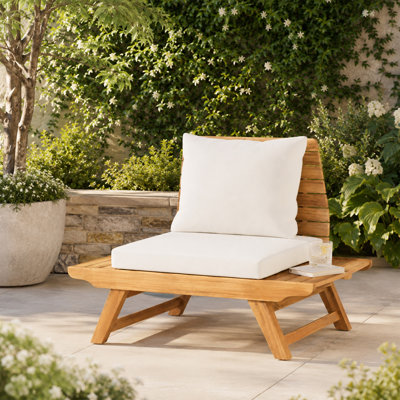 Fauteuil club d'extérieur à lattes en bois d'acacia avec plateaux latéraux et coussins résistants à l'eau