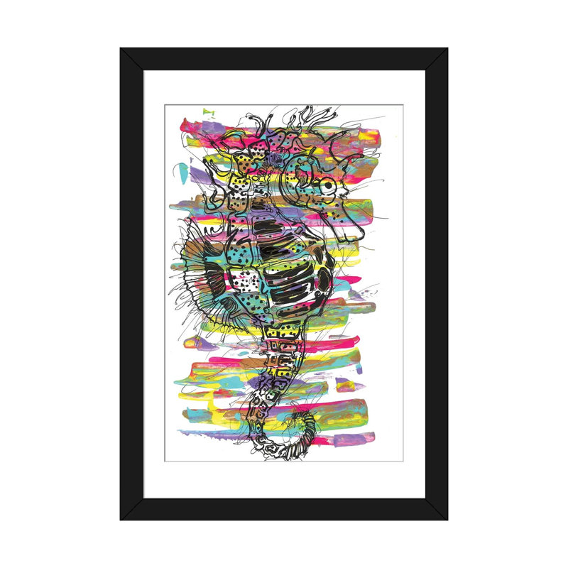 Hippocampe - reproduction sur toile, H 24 po x l 16 po x P 1 po, Papier d'art encadré noir, Blanc