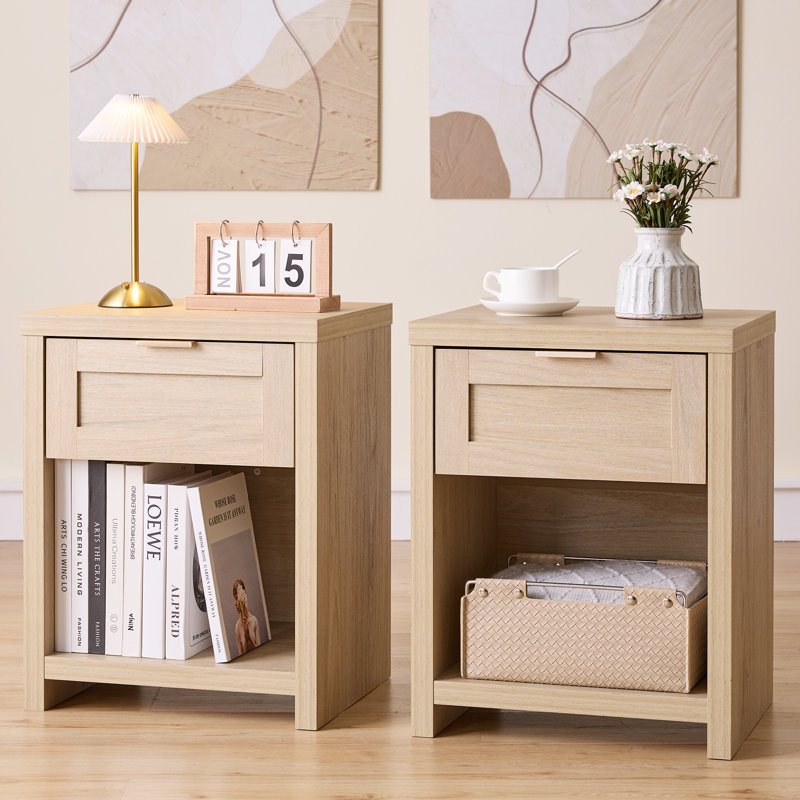 43cm W Manufactured Wood Bedside Table, Light Natural Oak