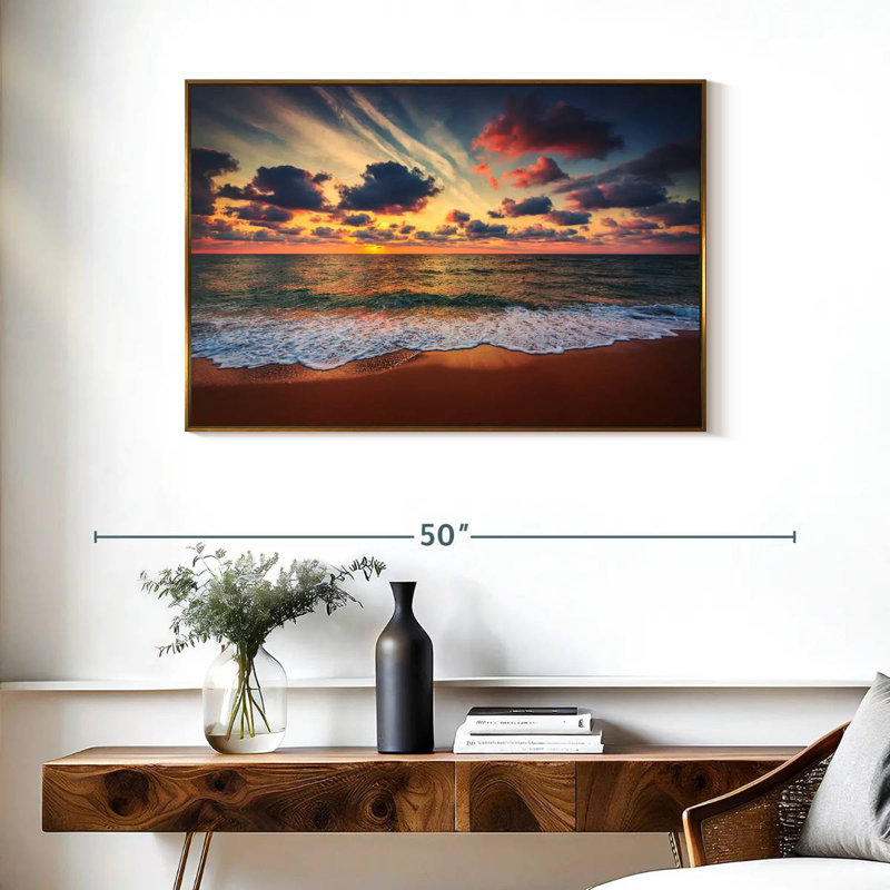 Coucher de soleil d'été, Cadre flottant doré, 37 po x 25 po