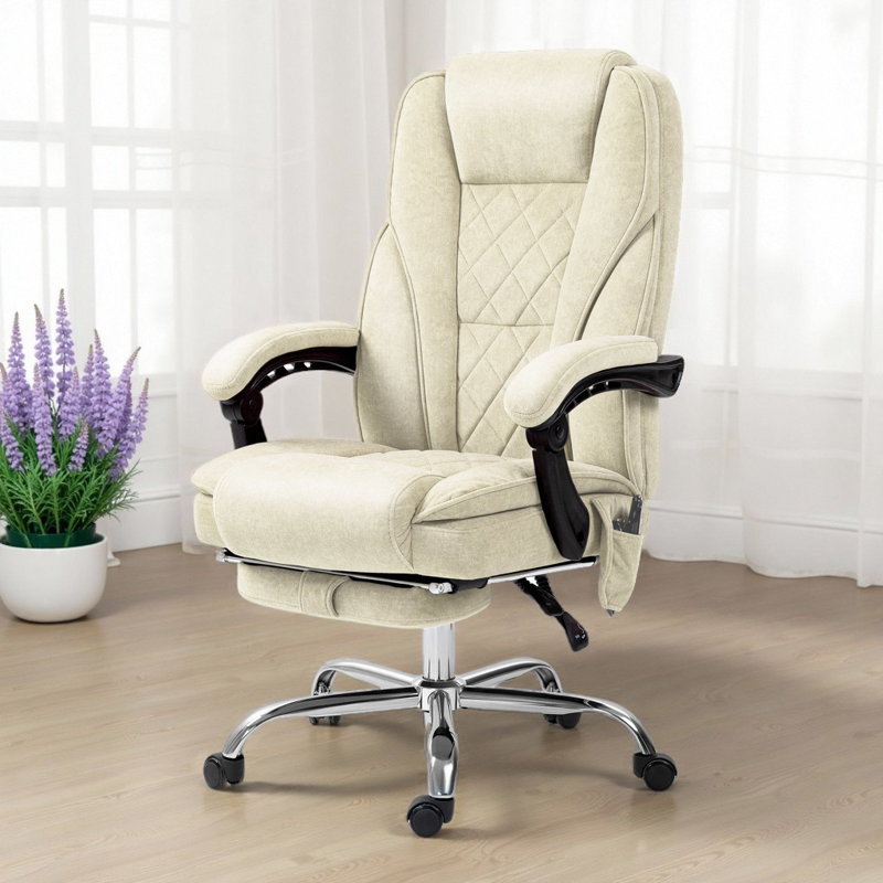 Massage Office Chair with Footrest - Executive Chair with 6 Vibration Points and Heat, Beige