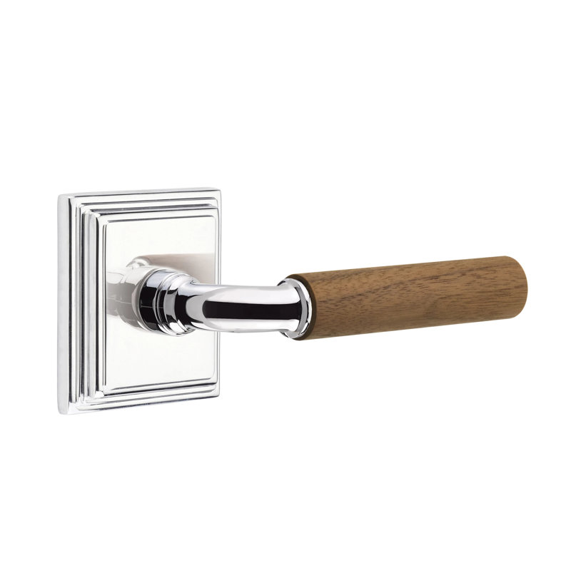 Ensemble de leviers d'intimité Emtek Select avec rosette Wilshire et tige R-Bar, poignée en noyer foncé, Chrome poli, Oui