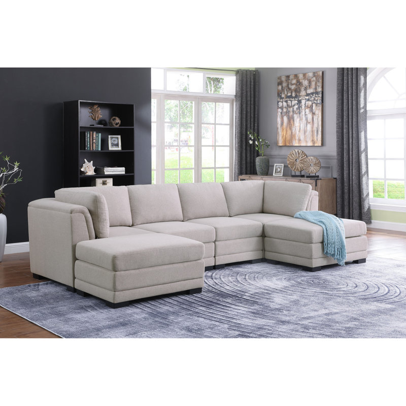 Canapé modulaire réversible moderne en tissu de lin avec 2 repose-pieds Krist121.5 "Modern