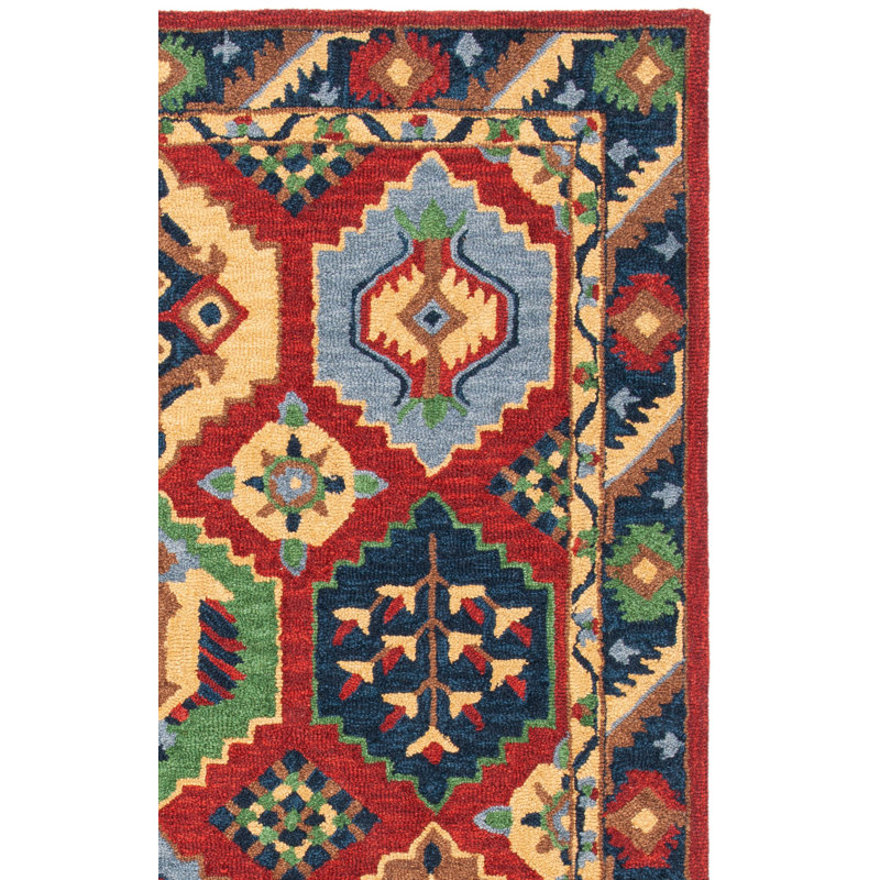 Tapis rouge / doré en laine touffeté à la main Gorou, Carré 6 pi