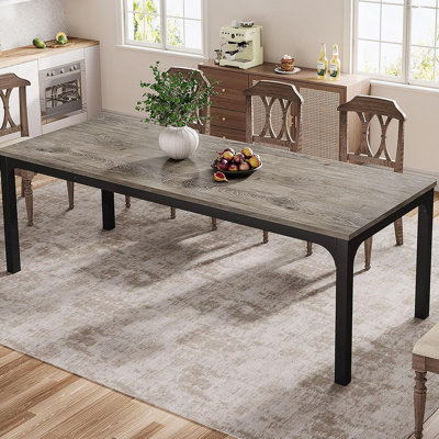 78 Inch Grey & Black Large Rectangle Dining Table, Spacious And Durable For Modern Family Gatherings And Entertaining.