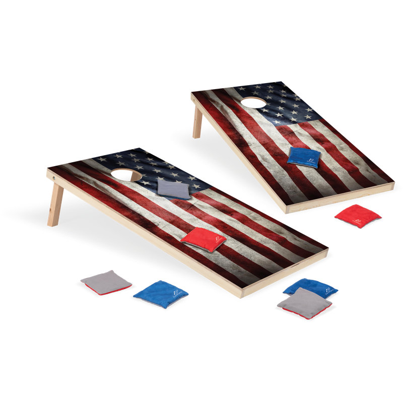 American Flag Solid Wood Cornhole Boards with Bean Bags