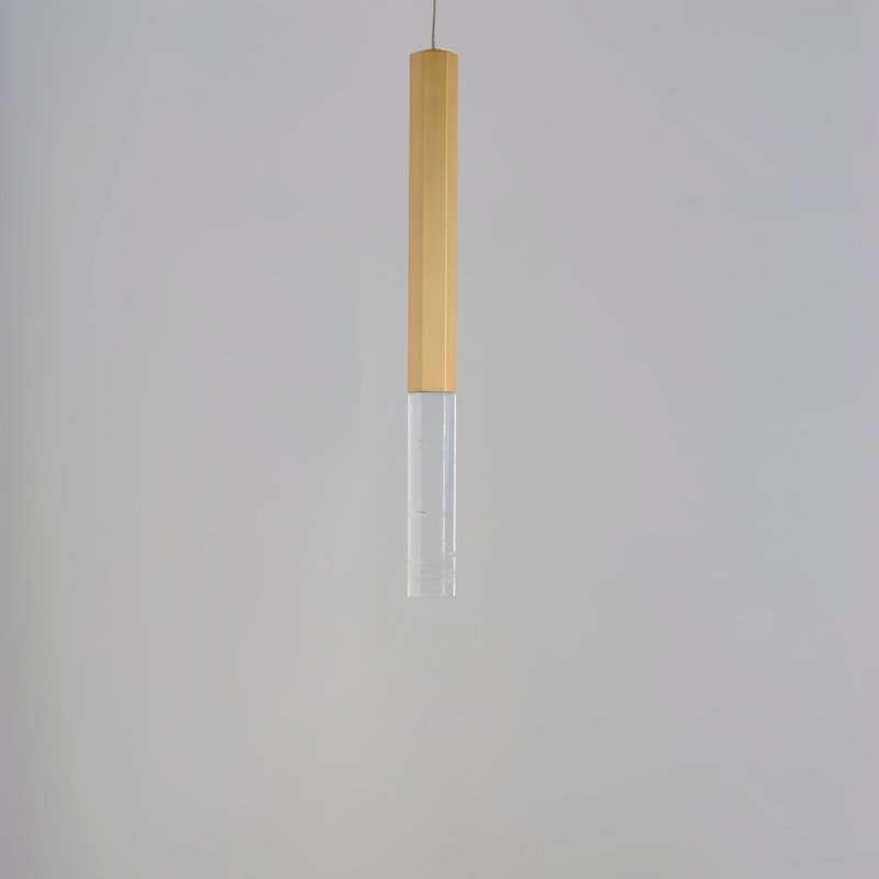 Luminaire suspendu 1 lumière diaphane, H 15,75 po x l 1,5 po x P 1,5 po, Or