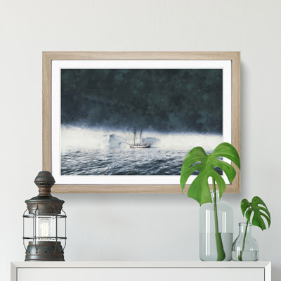 Boat In The Arctic Painting - Single Picture Frame Print on MDF