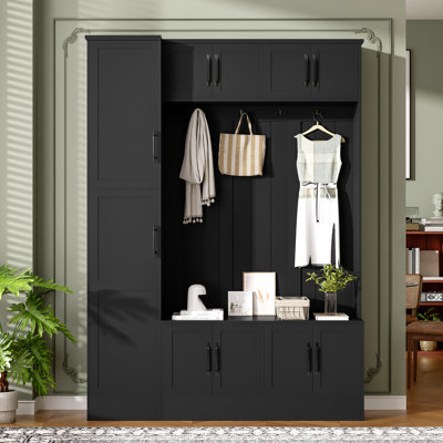 Hall Tree 59.03" Wide With Bench And Storage