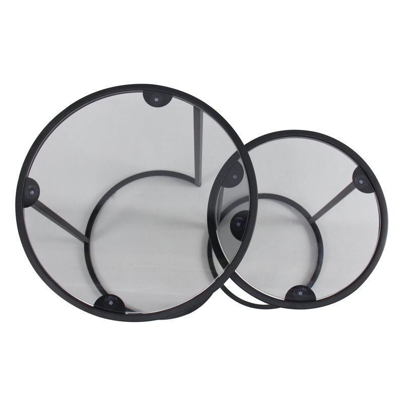 Blanton Glass Top Frame Nesting Tables, Grey/Black