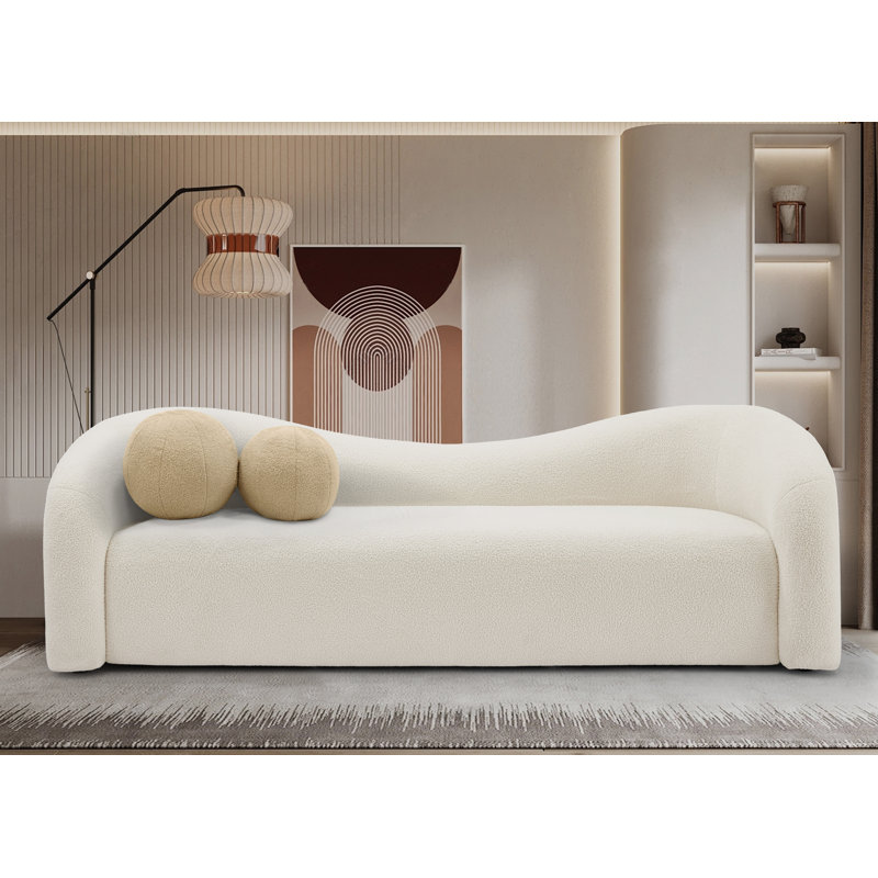 Kali 86" Upholstered Sofa, Cream Faux Shearling Teddy Fabric