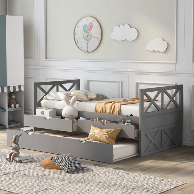 Lit de jour simple avec couchette Debroa, gris