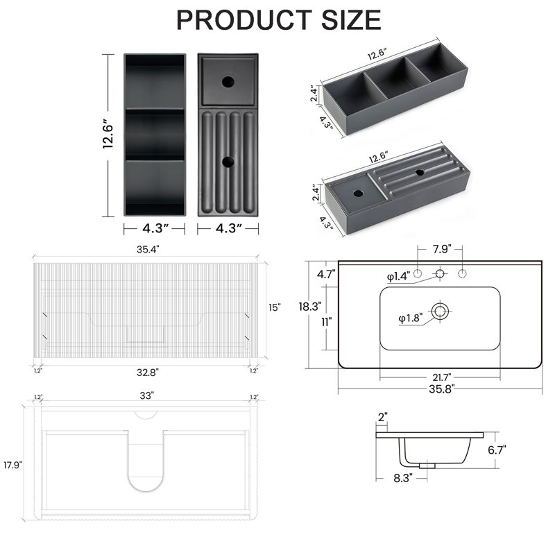 Woolcott Bathroom Cabinet, Black, 15.6" H x 35.8" W x 18.3" D