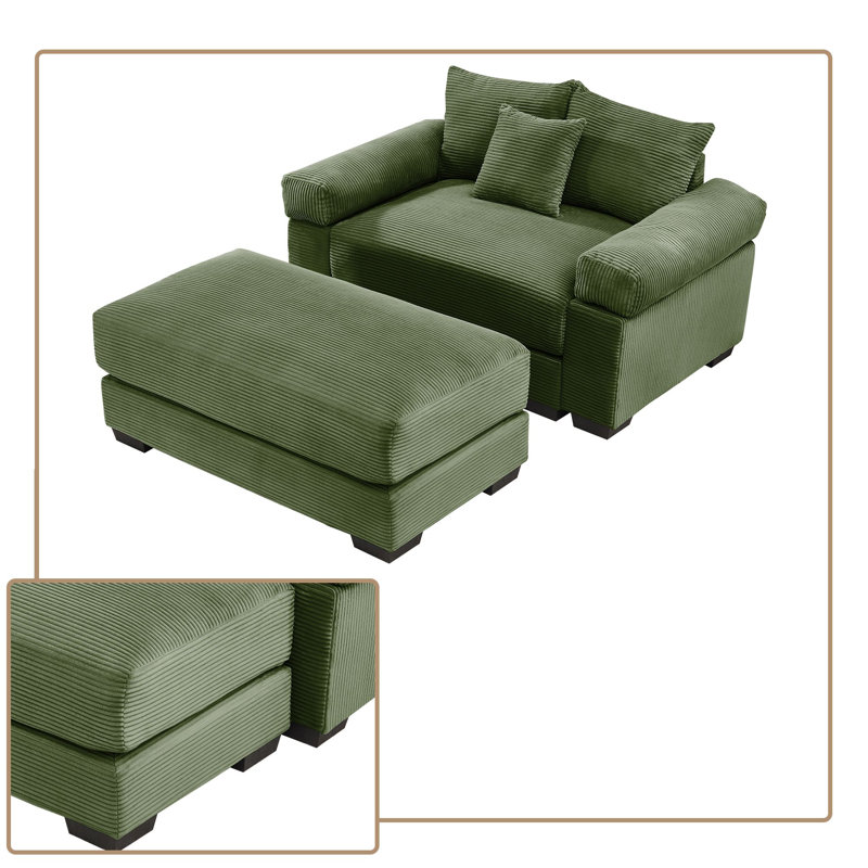 Ensemble de fauteuil surdimensionné en velours côtelé avec repose-pieds, 3 coussins décoratifs, accoudoirs souples et coussin à rebond élevé