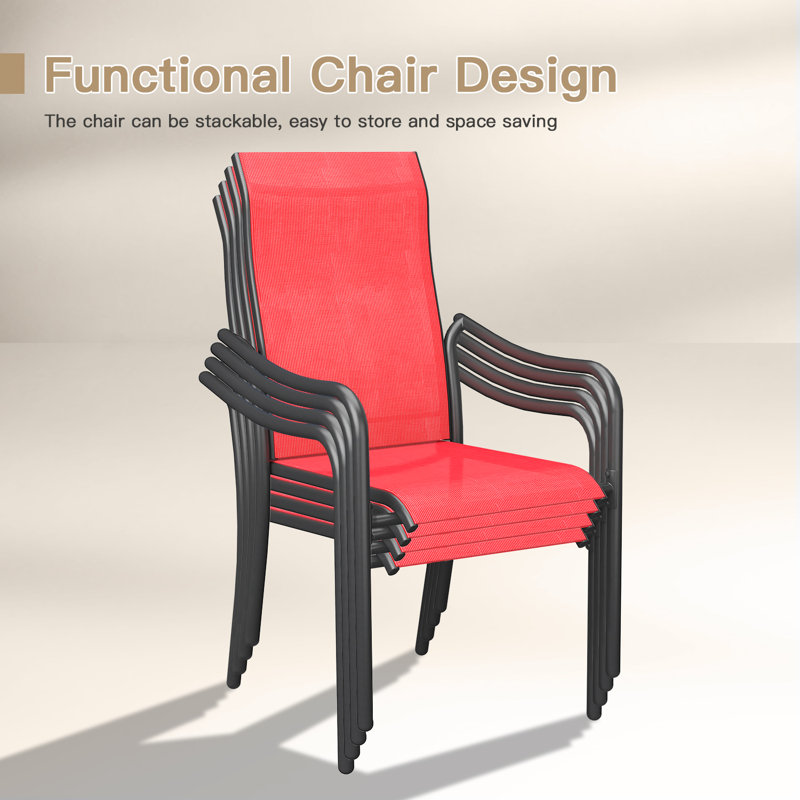 Chaise de salle à manger d'extérieur empilable, Rouge