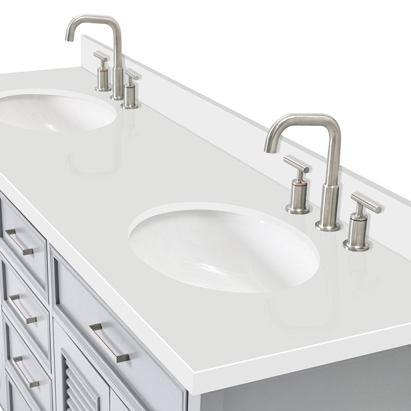 Kensington 73'' W Double Vanity, Gray, Oval, Pure White Quartz