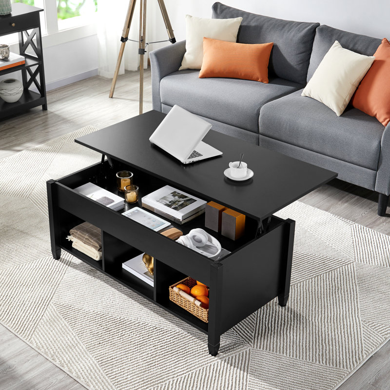 Lemmons Rectangular Lift Top Coffee Table with Storage , Black, 18" H x 18" L x 39.4" W