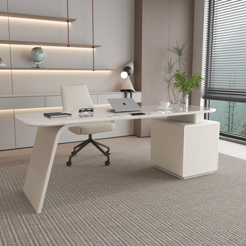 Aleiah Modern Stone Executive Desk with Storage for Computer Office, 29.5" H x 63" W x 27.5" D