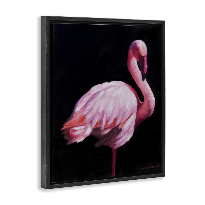 Cadre flottant élégant et exotique Flamingo, design par James Corwin, H 21 po x l 17 po, Cadre flottant noir de jais