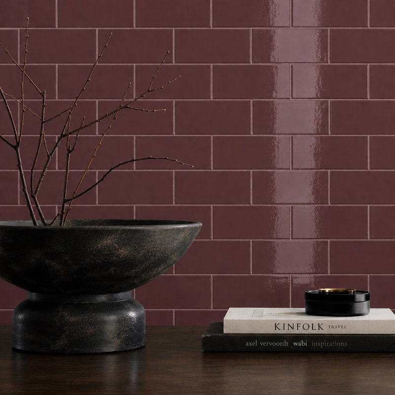 Curvaceous 3" x 6" Ceramic Wall Tile, Maroon