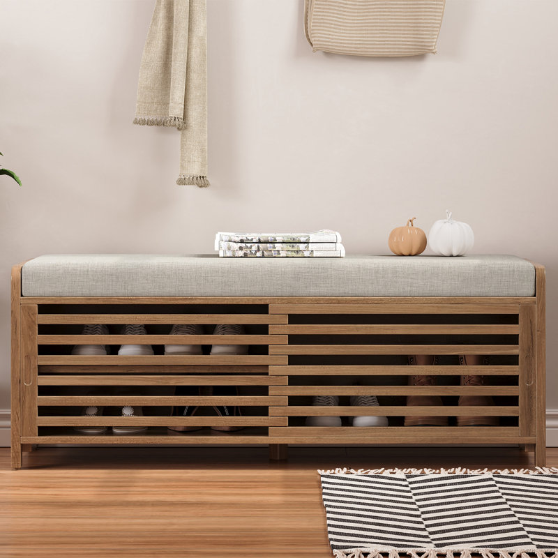 Banc à chaussures avec rangement et coussin, Naturel