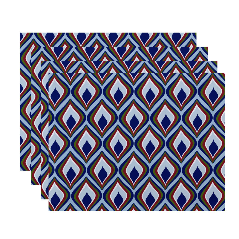 Ensemble de napperon 4 pièces Shivani, Bleu pâle / Marine