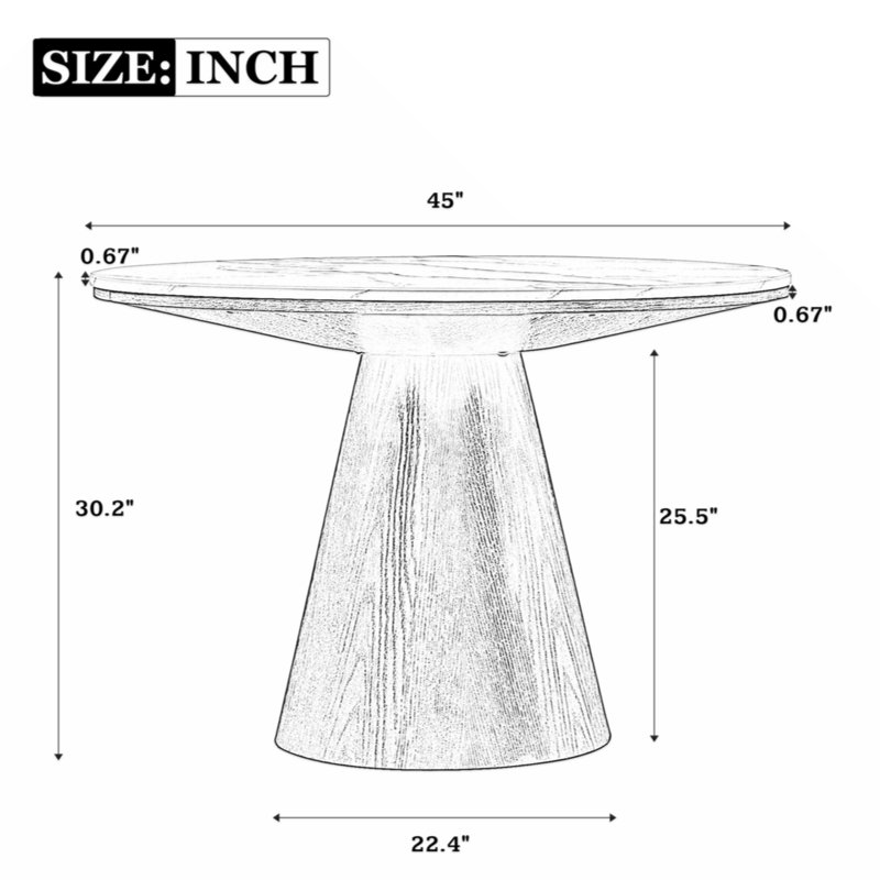 Ignotas Round 46.52'',Dining table,Kitchen table,Pedestal dining table with wood frame, White Marble/Brown