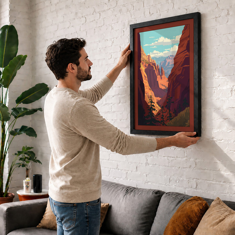 Canyon Peaks Art Deco - Framed Print, A1 - 84.1 x 59.4 cm, White