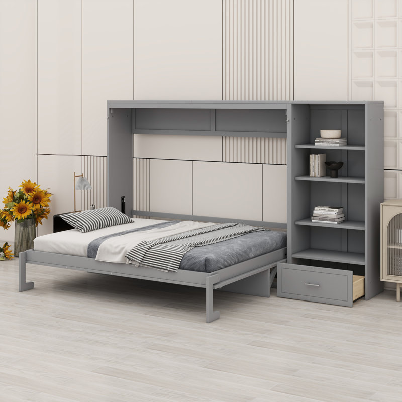 Murphy Bed With Height Adjustable Storage Compartments And Shelf
