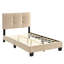 Lit simple en bois massif avec tête de lit en velours brun et revêtement réglable