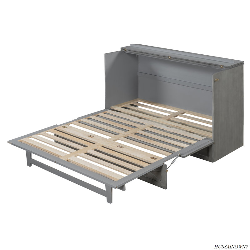 Murphy Bed With Large Drawers, Gray, Queen