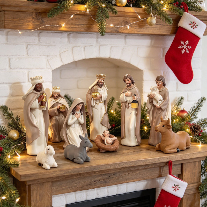 10-Piece Hand-Painted Nativity Set for Christmas Religious Decor