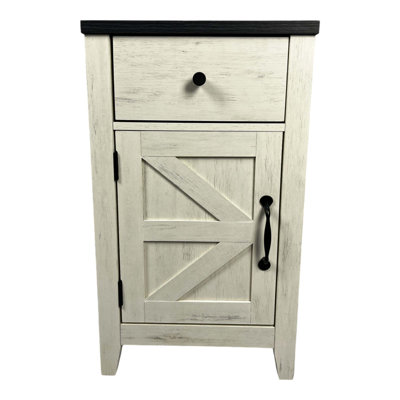 Farmhouse End Table With Charging Station, Barn Door, Drawer, And Storage - Bedside Table For Bedroom & Living Room