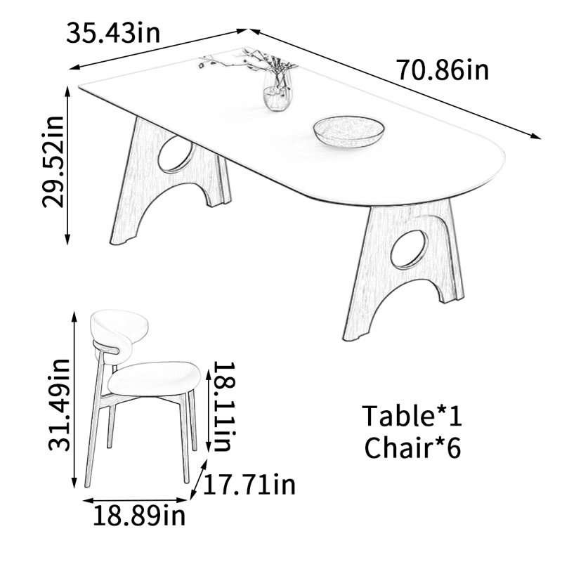 Ensemble de table Black Rock, H 29,52 po x L 70,86 po x l 35,43 po