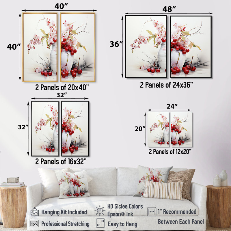 Cherry Simplicity - Décoration murale fruits et aliments, H 40 po x l 40 po, Toile tendue, Ne s’applique pas