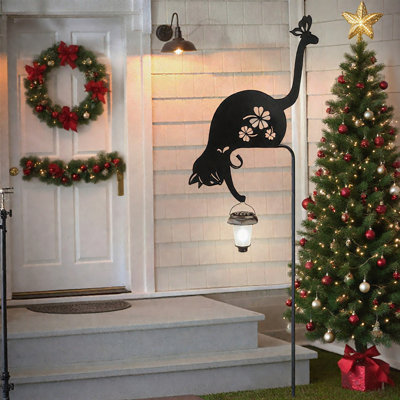 Solar Cat Garden Statue with Solar Light, Mental Garden Stake, Outdoor Garden Decor