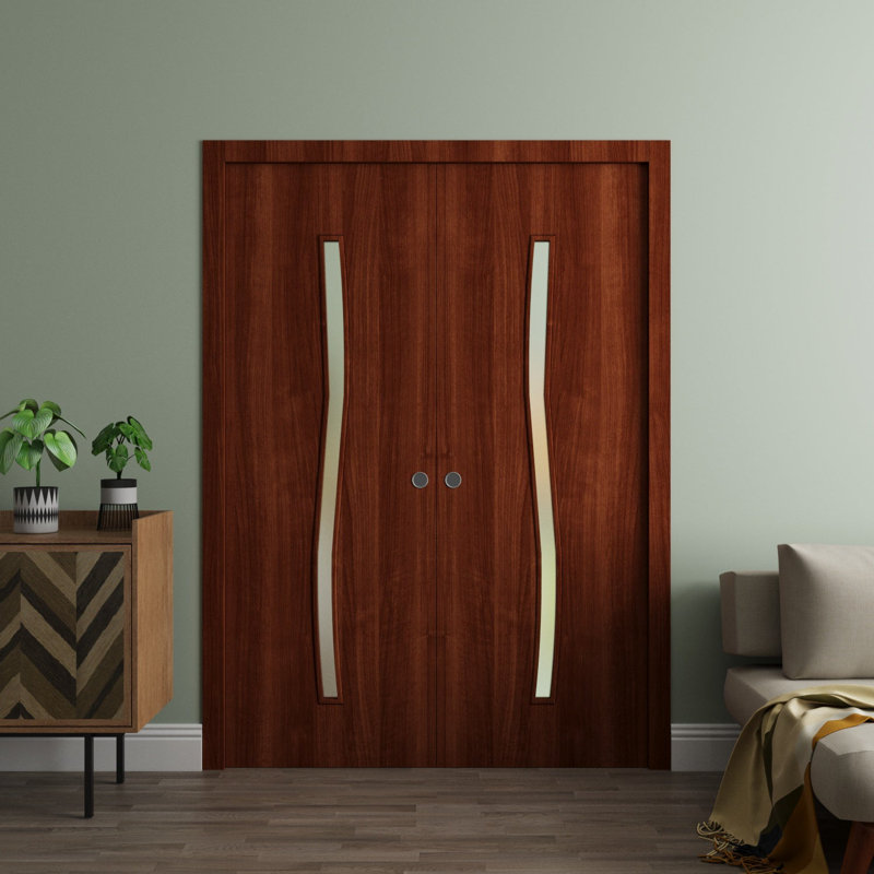 Portes coulissantes françaises à double poche - ESSENTIEL 8002 - Quincaillerie de rails - Portes intérieures modernes en bois massif pour chambre à coucher
