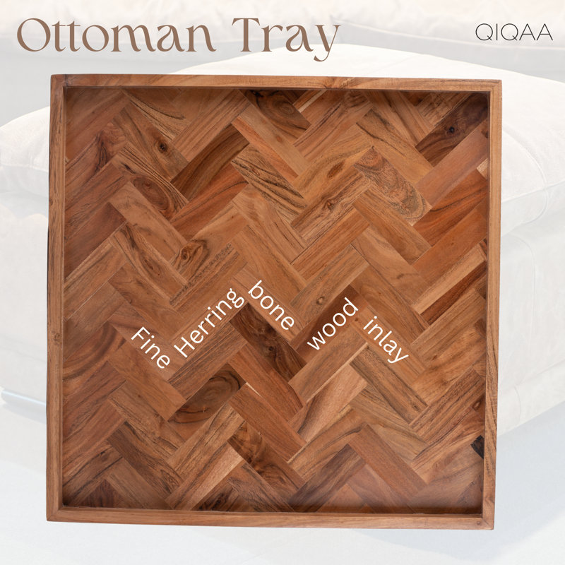 Large Ottoman Tray - Acacia Wood Serving Tray for Coffee Table, Food - 22x22x2.5 Inches