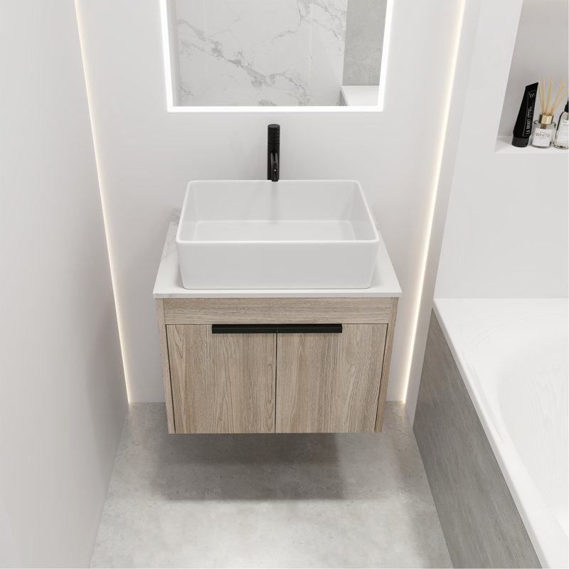 Meuble-lavabo moderne 24 po avec lavabo en céramique et fixation murale