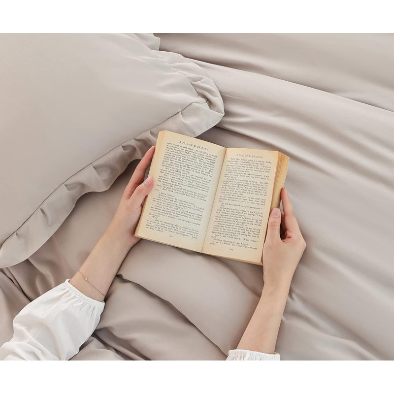 The Comforter Set Ruffle Comforter with 2 Pillowcase Soft, Oatmeal, Queen
