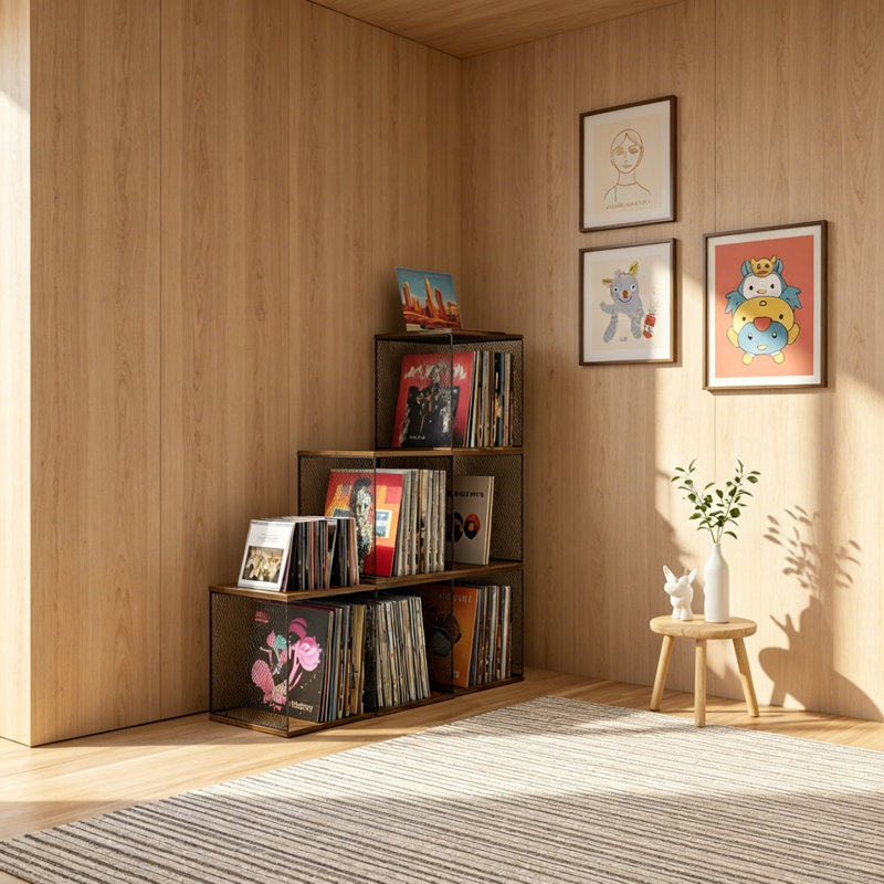 Wood Metal 35cm H Media Shelves
