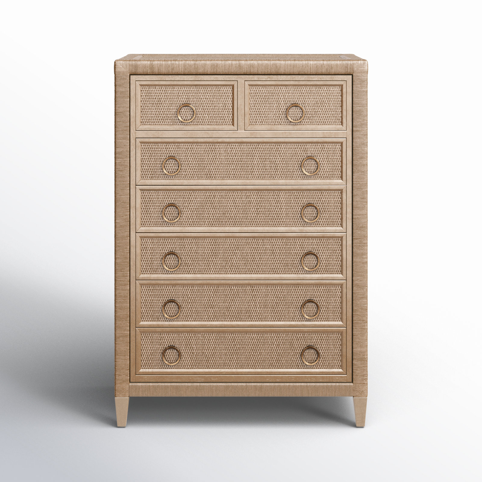 Warwick 38" Wicker Dresser, Bisque, Satin Brass