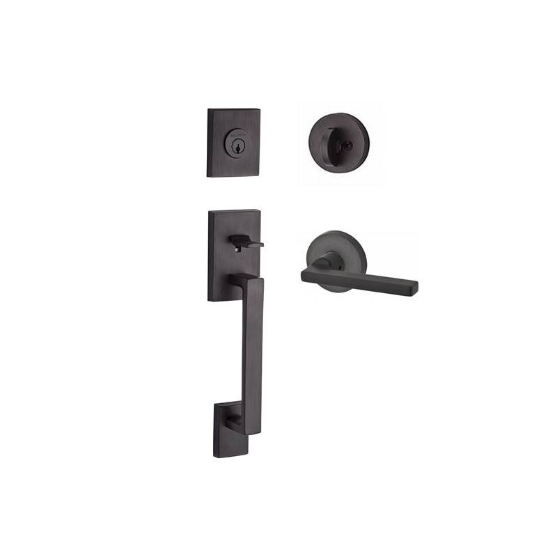 La Jolla Handleset with Deadbolt and Door Lever and Rosette, Keyed Different, Yes, Venetian Bronze