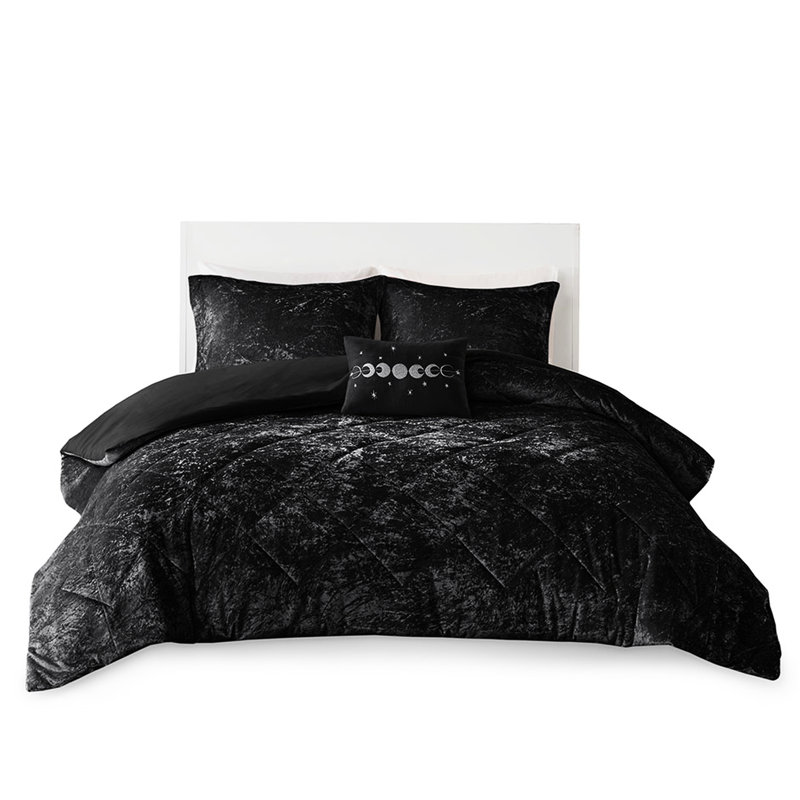 Housse de couette en velours noir pour lit simple / simple TG, Housse de couette simple TG + 1 taie décorative s, Black