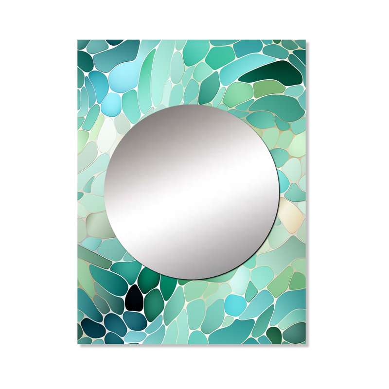 Motif de bord de mer mosaïque émeraude - miroir mural abstrait unique, abstrait, art imprimé en métal, 40 po x 30 po