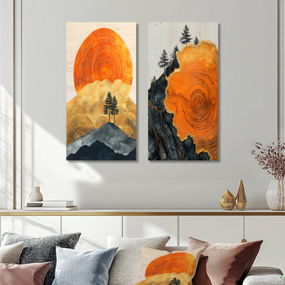 «Sunrise Tree In African Field Landscape II», collection d'art mural 2 pièces