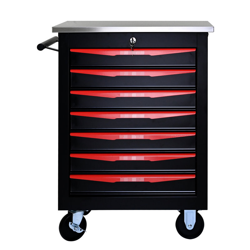 7 Tool Cart With 2 Brake And Powder Coated Surface - Rust- Black&Red Rust, Black Red