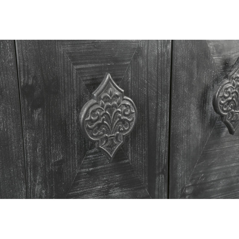 Poignée de porte sculptée à fleur, armoire antique à quatre portes pour le couloir de la cuisine du salon, Noir